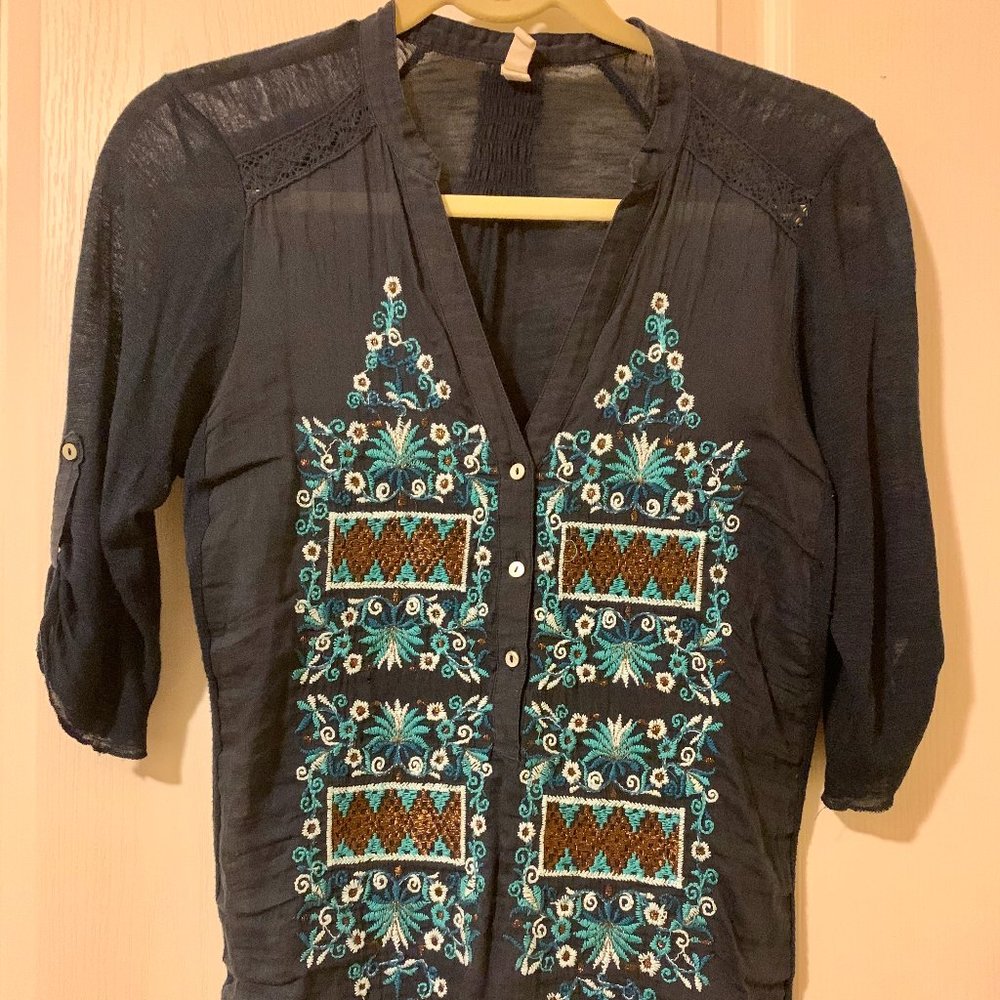 Anthropologie Tiny Embroidered Top